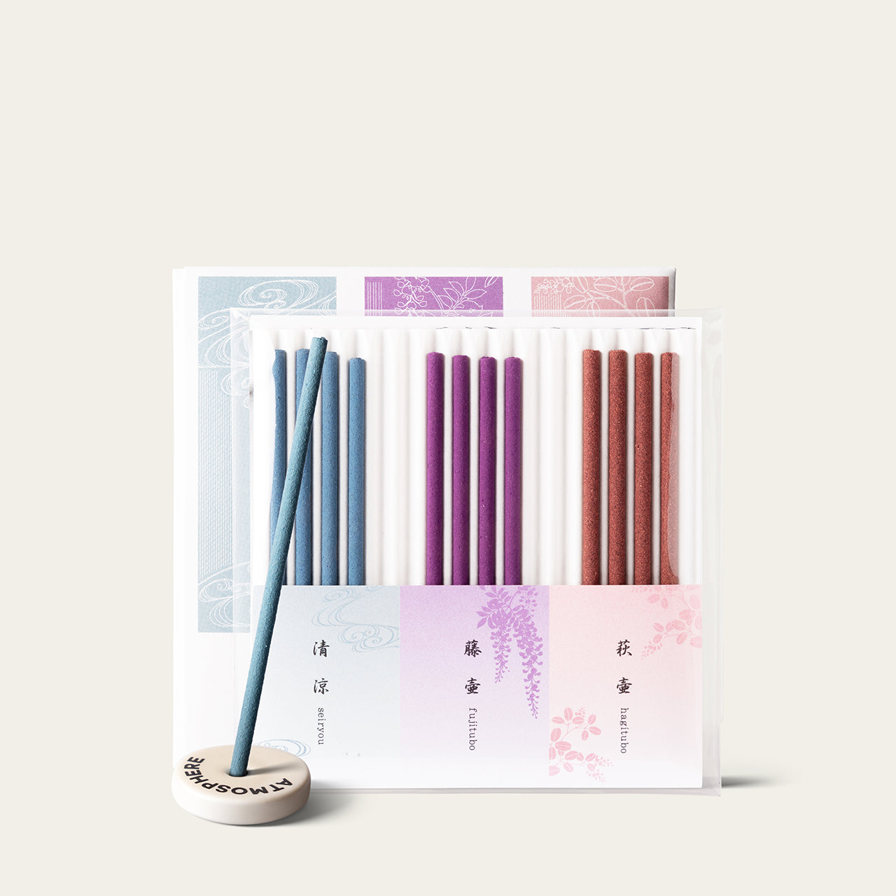 Yamadamatsu Rakuen Discovery Set Japanese incense sticks (12 sticks) with Atmosphere ceramic incense holder