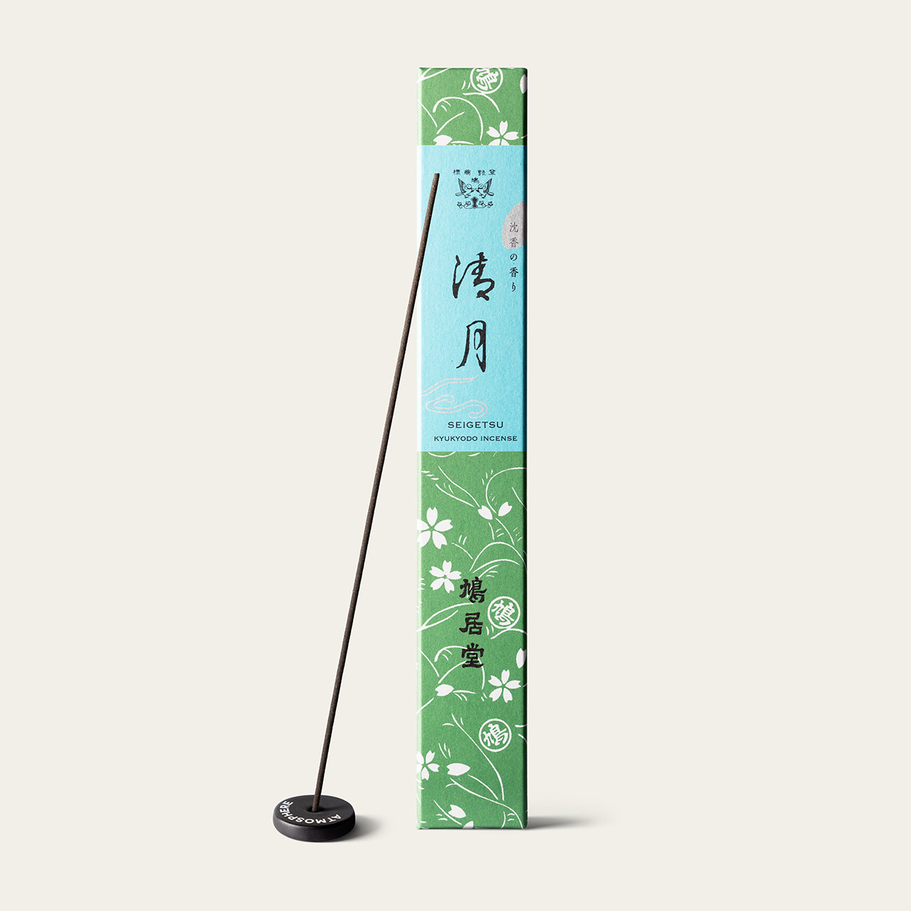 Kyukyodo Clear Moon Seigetsu 17cm Japanese incense sticks (60 sticks) with Atmosphere ceramic incense holder