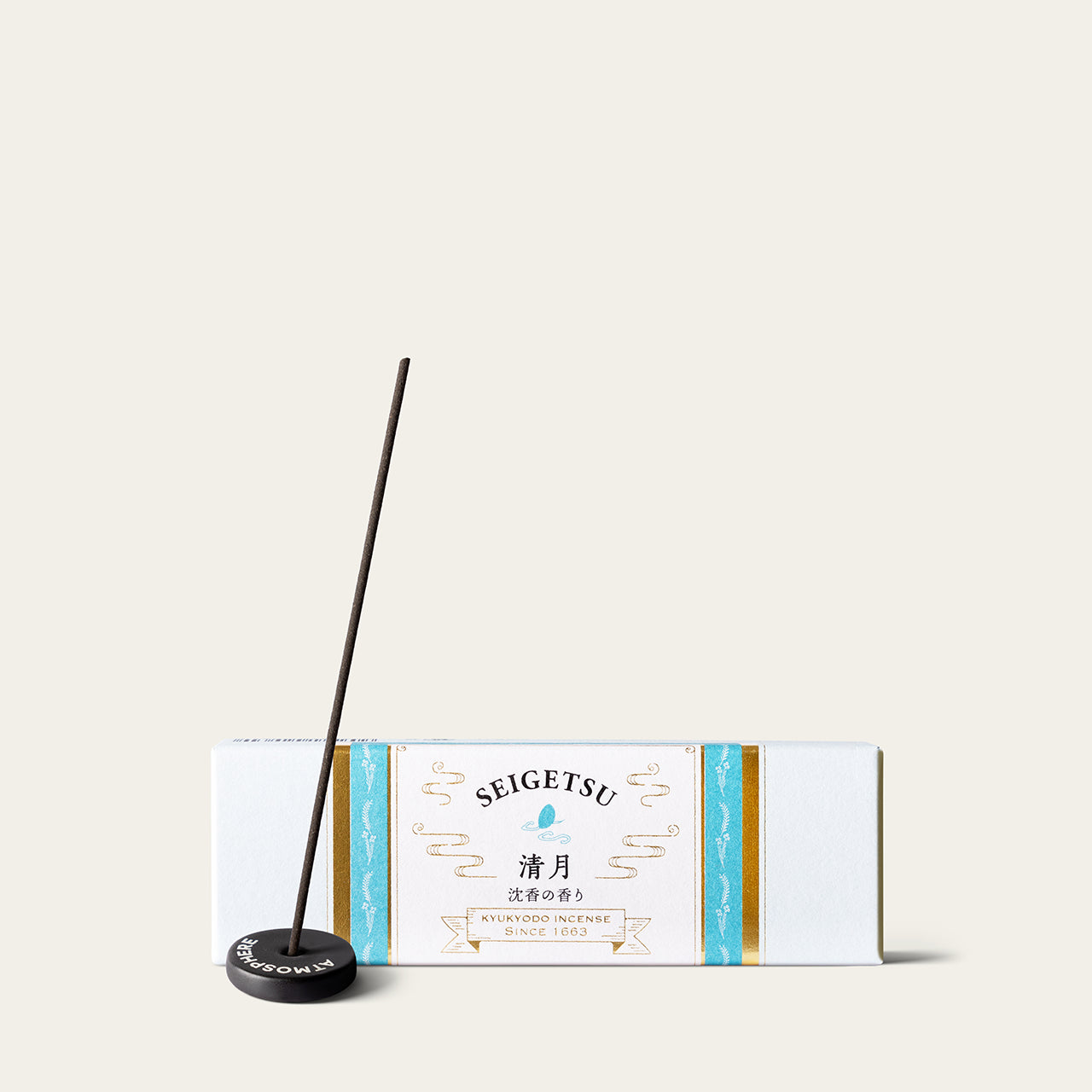 Kyukyodo Clear Moon Seigetsu 10cm Japanese incense sticks (85 sticks) with Atmosphere ceramic incense holder