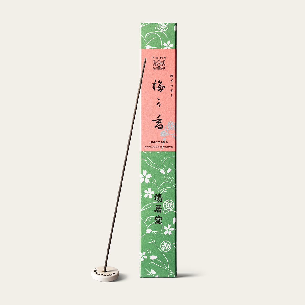 Kyukyodo Plum Blossoms Umegaka 17cm Japanese incense sticks (60 sticks) with Atmosphere ceramic incense holder