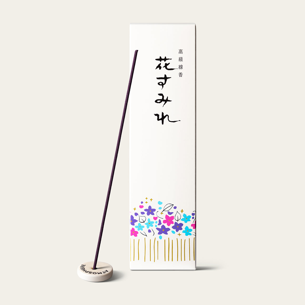 Gyokushodo Hana Sumire Violet Japanese incense sticks (25 sticks) with Atmosphere ceramic incense holder