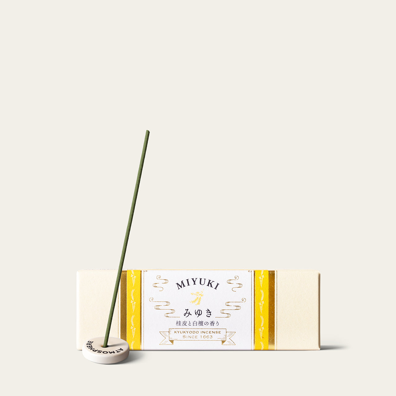 Kyukyodo Miyuki Cinnamon Miyuki 10cm Japanese incense sticks (85 sticks) with Atmosphere ceramic incense holder