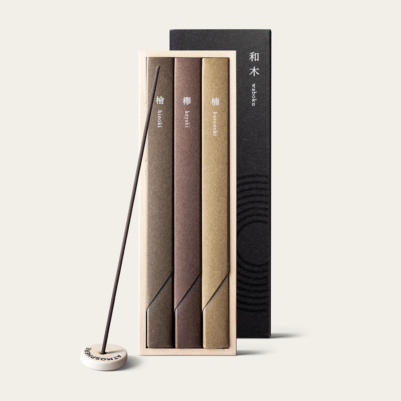 Kousaido Waki Trio Set Japanese incense sticks (75 sticks) with Atmosphere ceramic incense holder