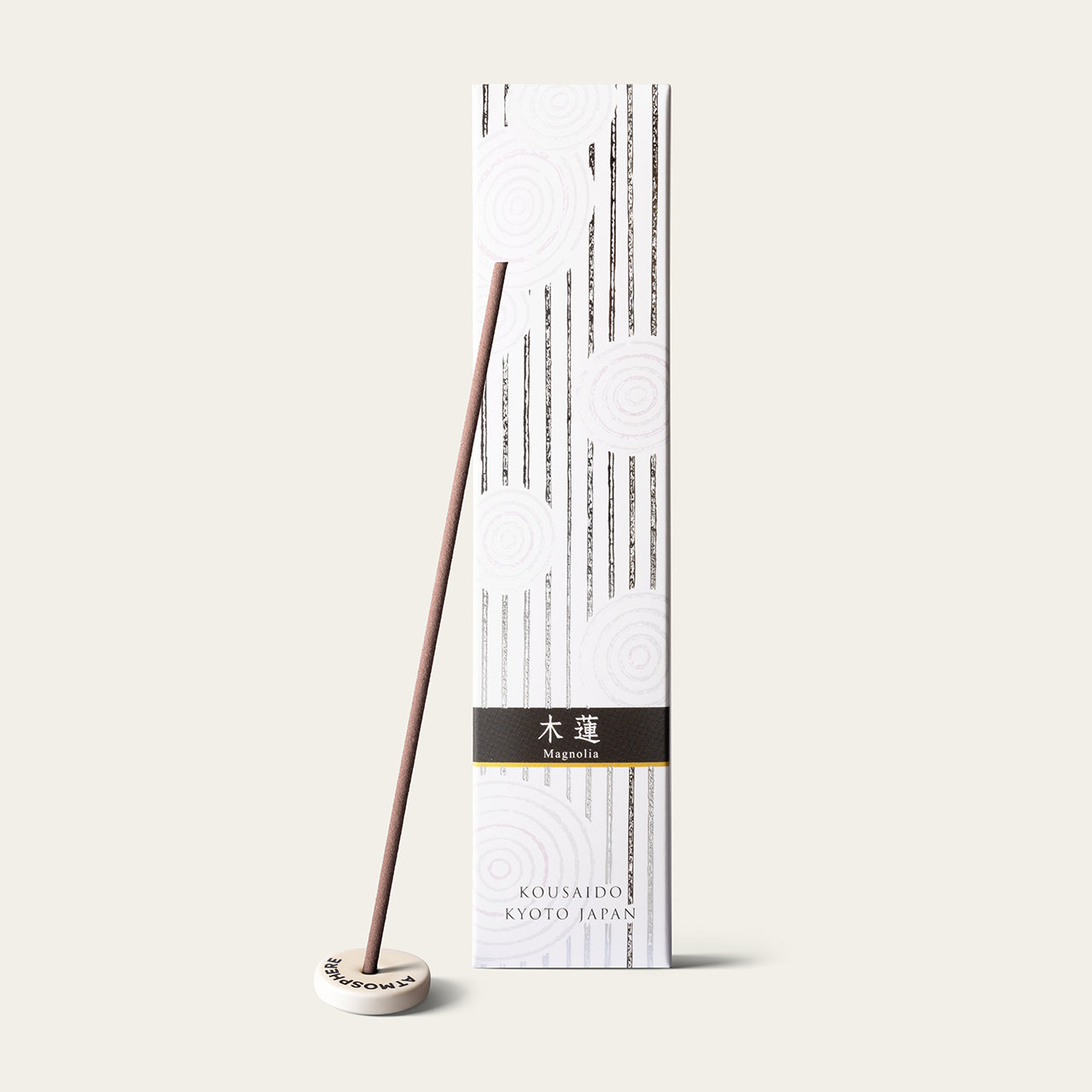 Kousaido Hyakuraku Magnolia Japanese incense sticks (40 sticks) with Atmosphere mini incense holder ceramic