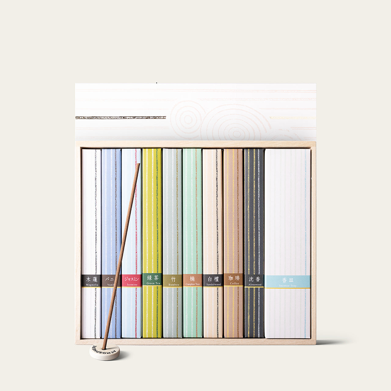 Kousaido Hyakuraku Incense Sekitei Assortment Gift Set With 9 Scents and Atmosphere Mini Incense Holder