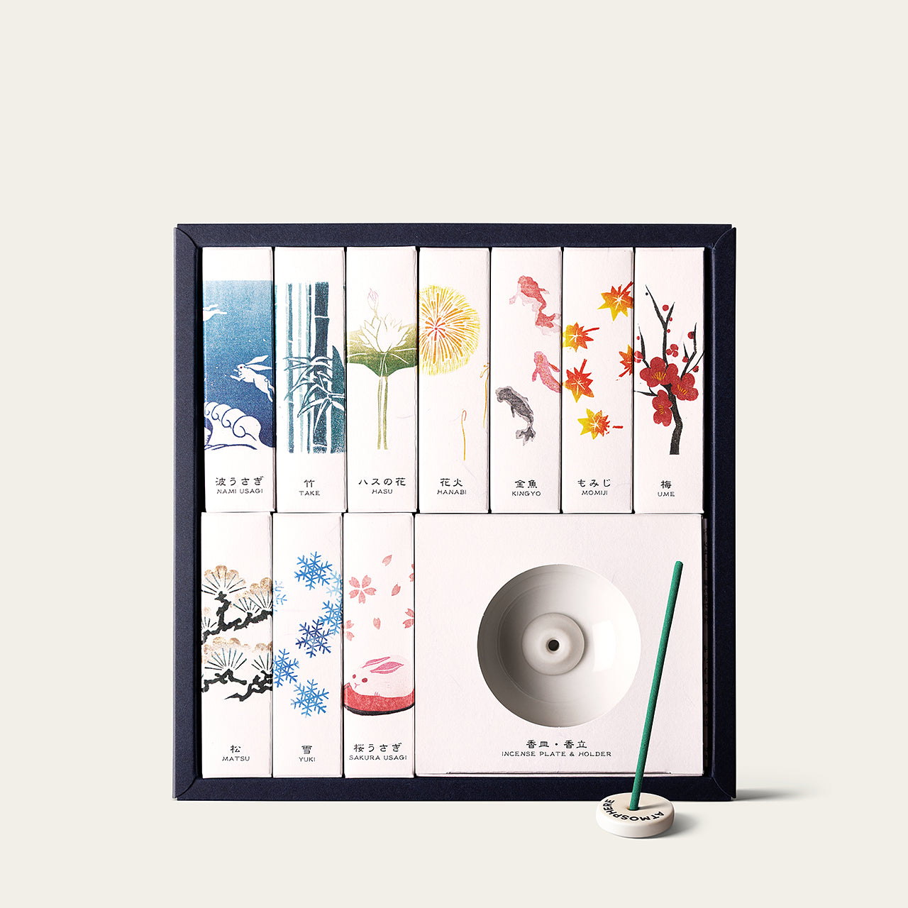 Kousaido Hanga Assortment Set 10 scents with Atmosphere Mini Incense Holder