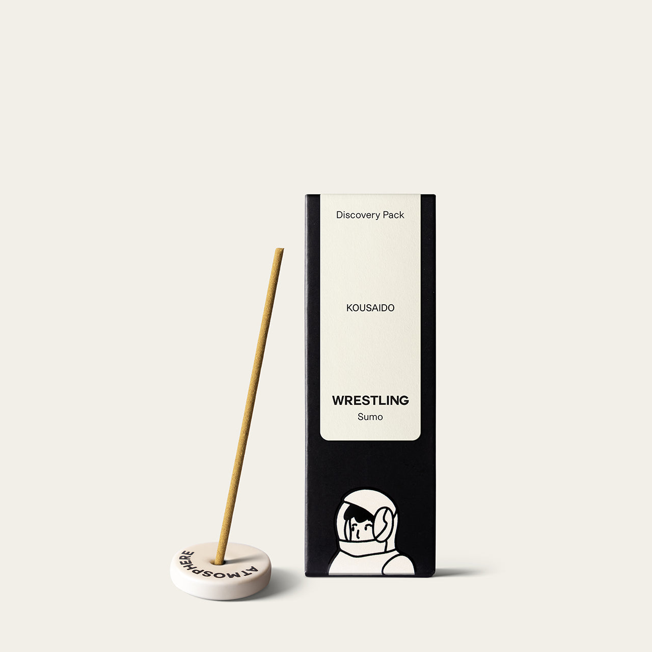Atmosphere Kousaido Choju Giga Wrestling Sumo Incense Stick 5 sticks Discovery Pack with Atmosphere Mini Incense Holder in Classic Ivory