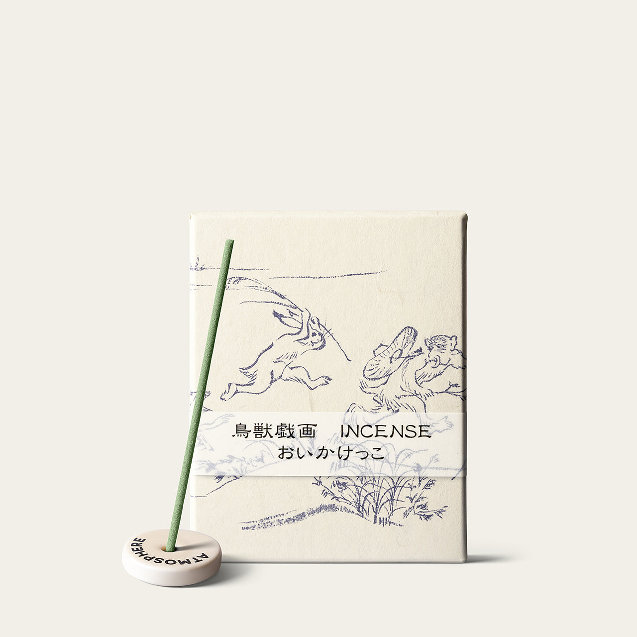 Atmosphere Kousaido Choju Giga Tag Oikakekko Incense Stick 90 sticks with Atmosphere Mini Incense Holder in Classic Ivory