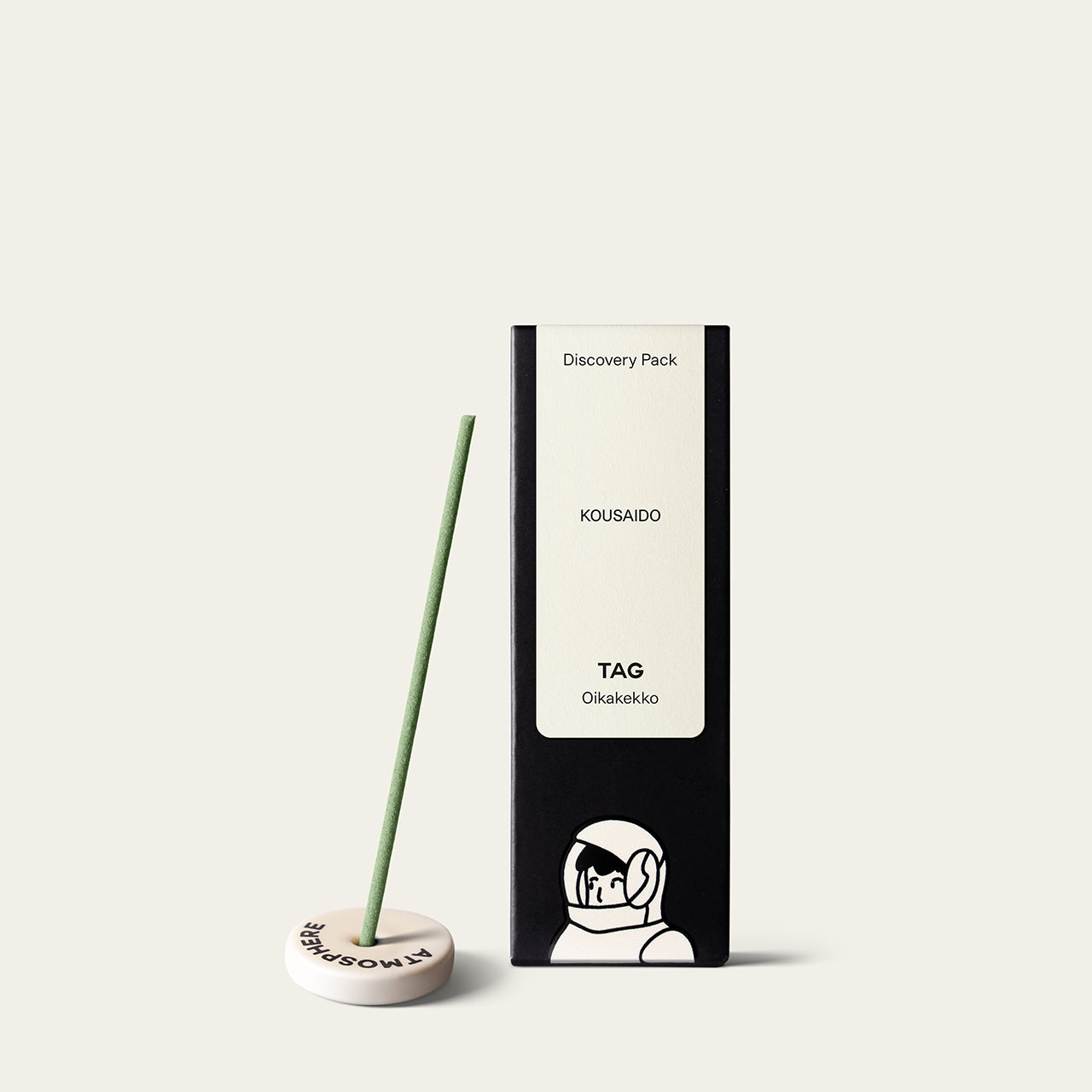 Atmosphere Kousaido Choju Giga Tag Oikakekko Incense Stick 2 sticks Discovery Pack with Atmosphere Mini Incense Holder in Classic Ivory