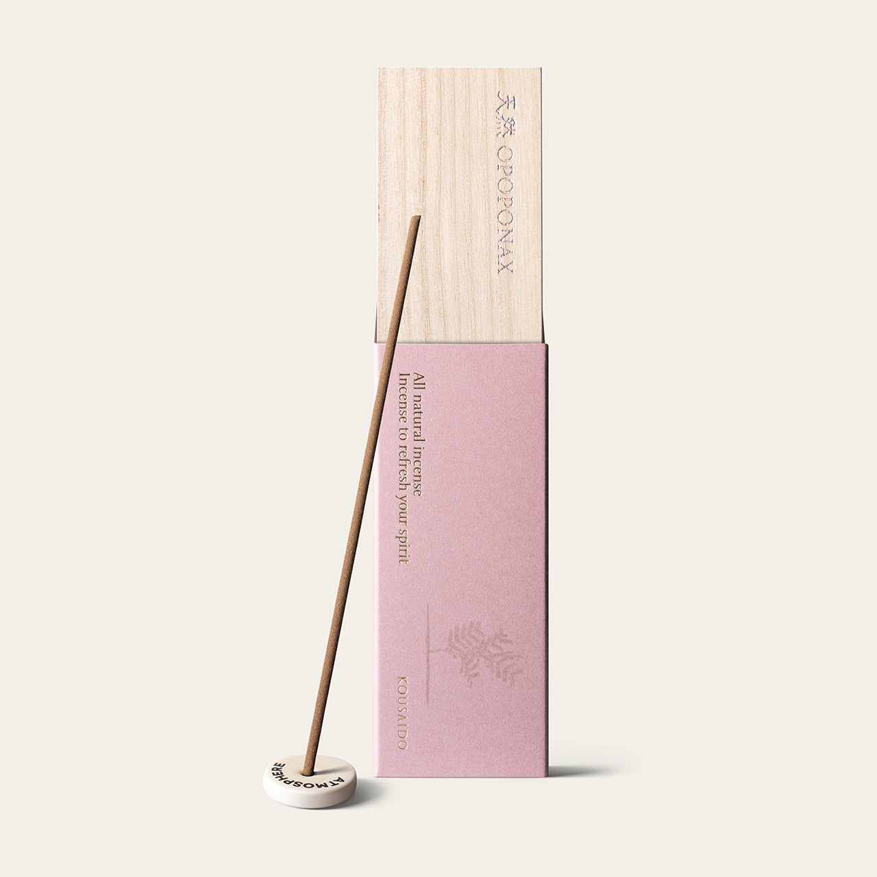 Kousaido Natural Premium Opoponax Japanese Incense 20 sticks with Atmosphere Mini Incense Holder in Classic Ivory
