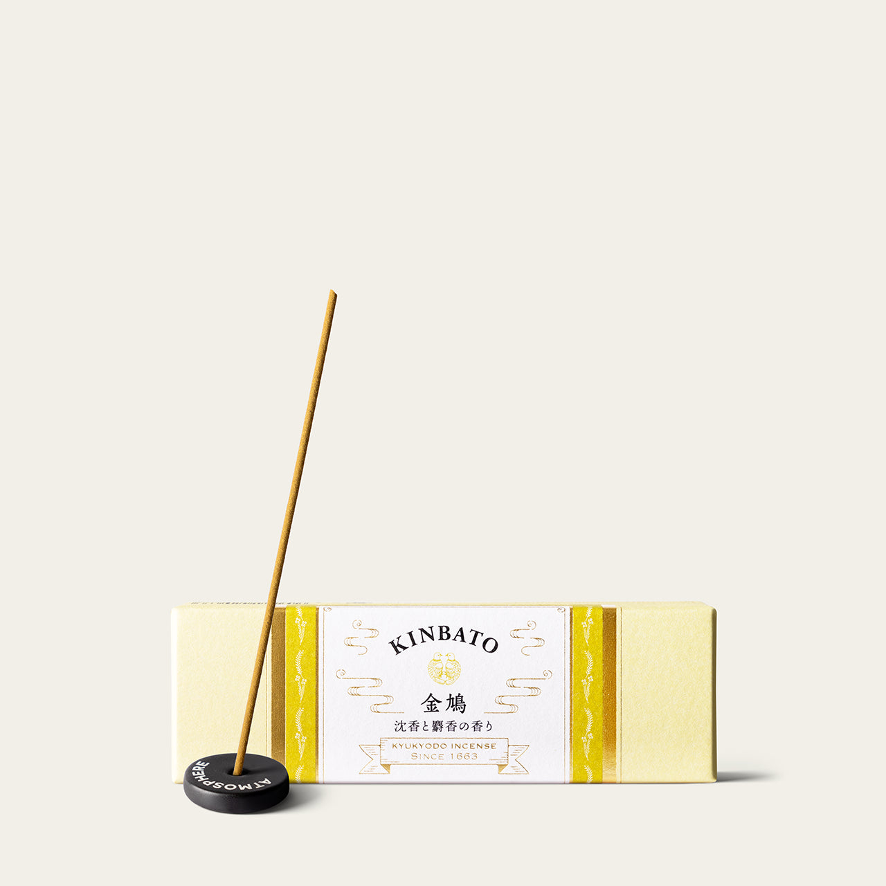 Kyukyodo Golden Pigeon Kinbato 10cm Japanese incense sticks (85 sticks) with Atmosphere ceramic incense holder