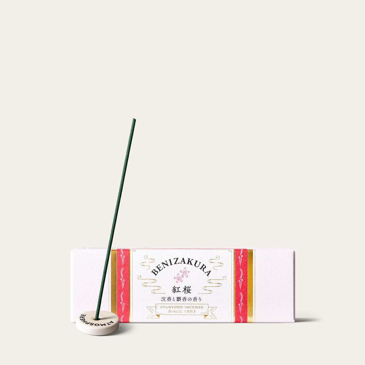 Kyukyodo Red Cherry Blossoms Benizakura 10cm Japanese incense sticks (85 sticks) with Atmosphere ceramic incense holder
