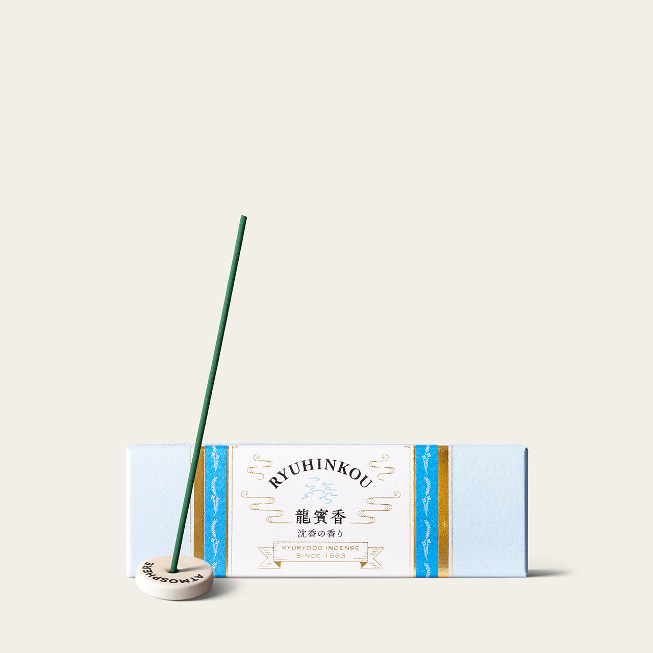 Kyukyodo Ryuhinkou 10cm Japanese incense sticks (85 sticks) with Atmosphere ceramic incense holder