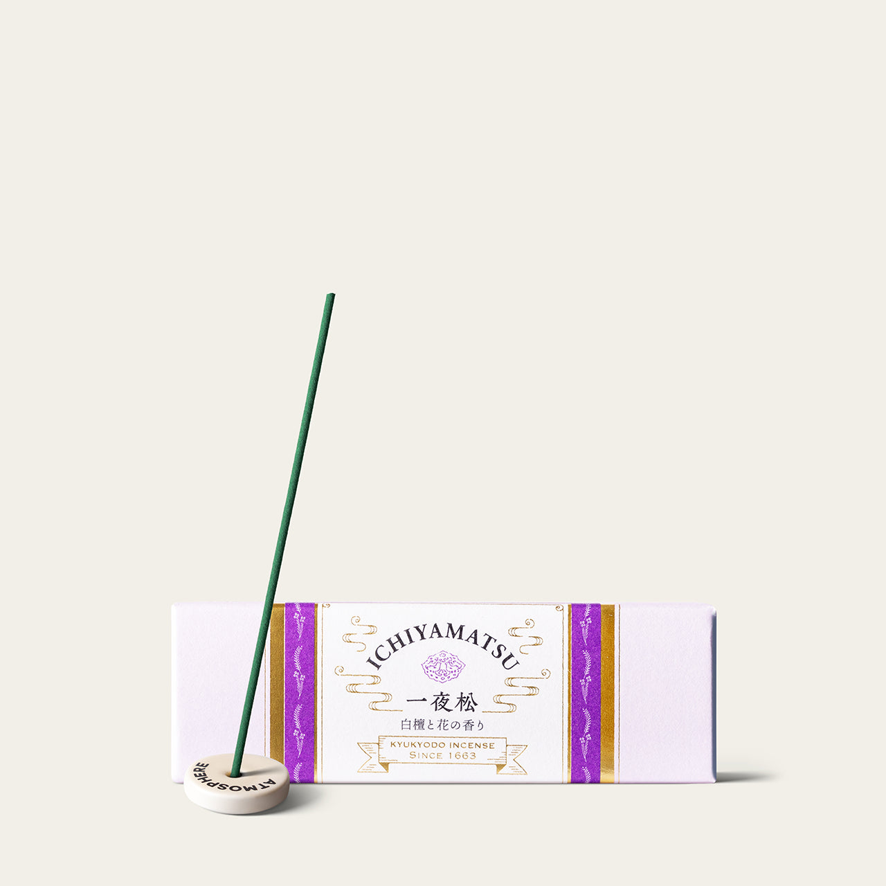 Kyukyodo One Night Pine Ichiyamatsu 10cm Japanese incense sticks (85 sticks) with Atmosphere ceramic incense holder