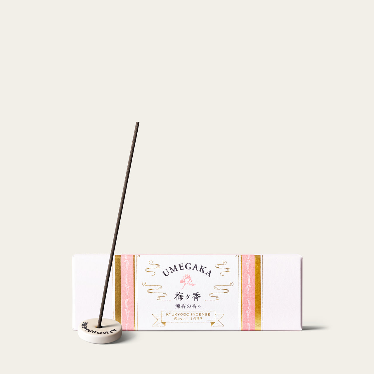 Kyukyodo Plum Blossoms Umegaka 10cm Japanese incense sticks (85 sticks) with Atmosphere ceramic incense holder