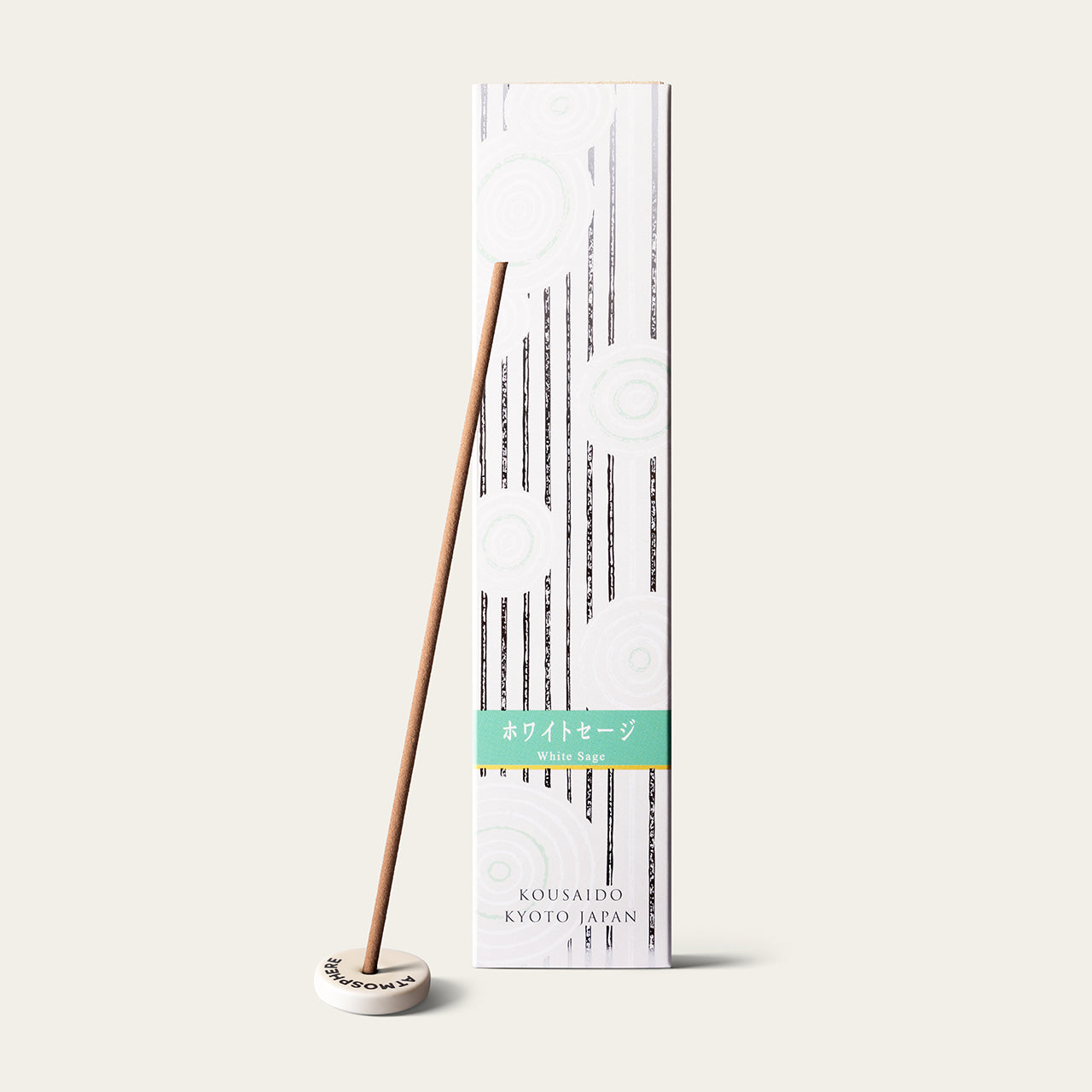 Kousaido Hyakuraku Gentle Cleansing White Sage Japanese incense sticks (40 sticks) with Atmosphere ceramic incense holder