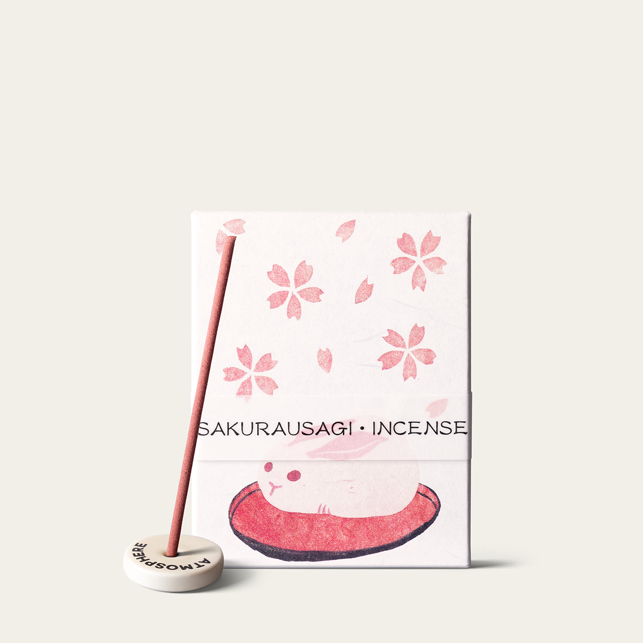 Kousaido Cherry Blossom Bunny Hanga Sakura Usagi Japanese incense sticks (90 sticks) with Atmosphere ceramic incense holder